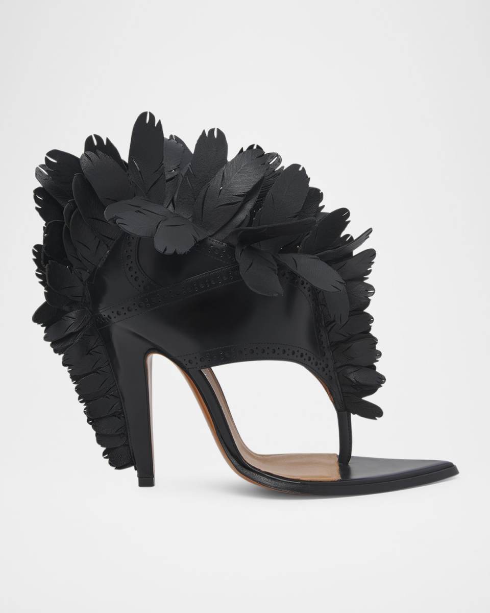 Leather Feather Thong Sandals